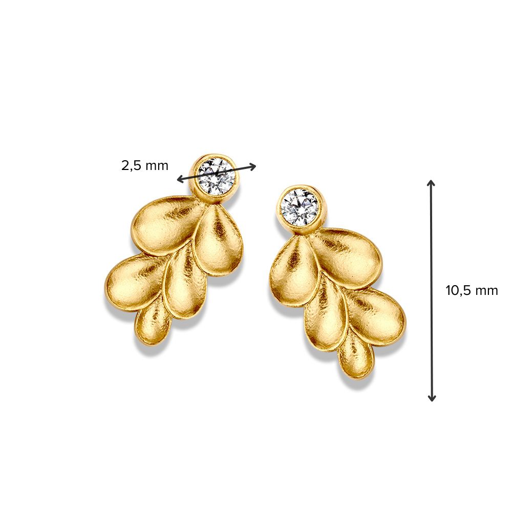 Geelgouden Oorstekers met Blaadjes Design en Zirkonia – 14 Karaat