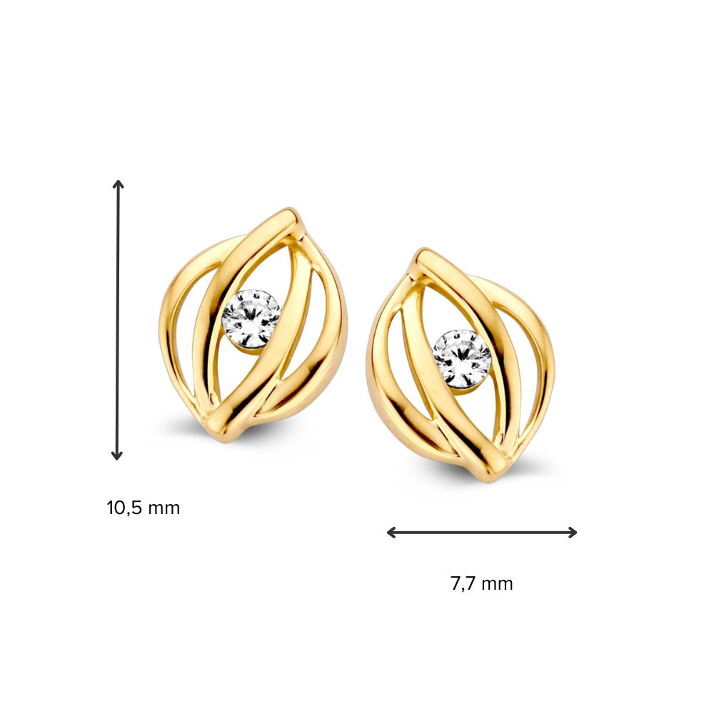 Pendientes de oro amarillo con circonitas – 14 quilates, elegantes charms para orejas
