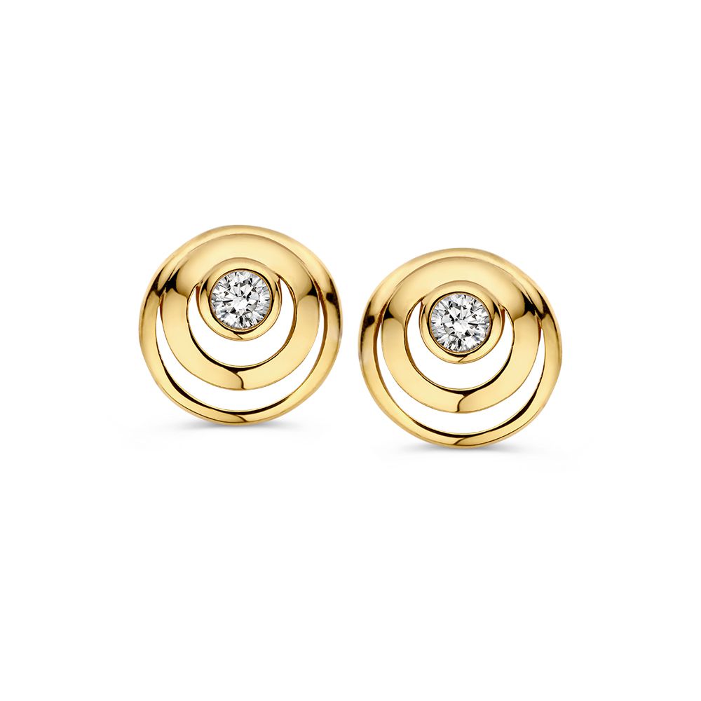 Pendientes de oro amarillo de 14 quilates con circonitas, diseño elegante y atemporal.