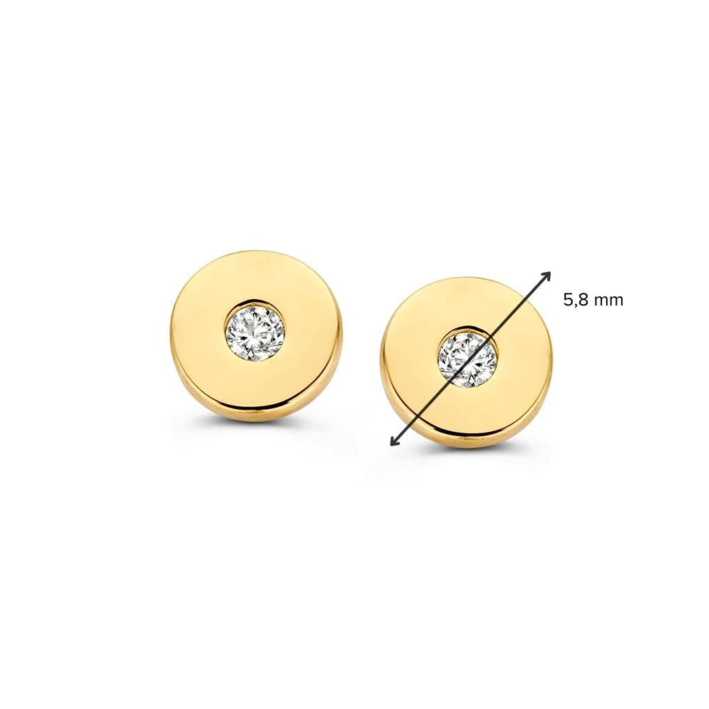 Pendientes de oro amarillo con circonitas en engaste redondo | 14 quilates de oro | Van der Kooij