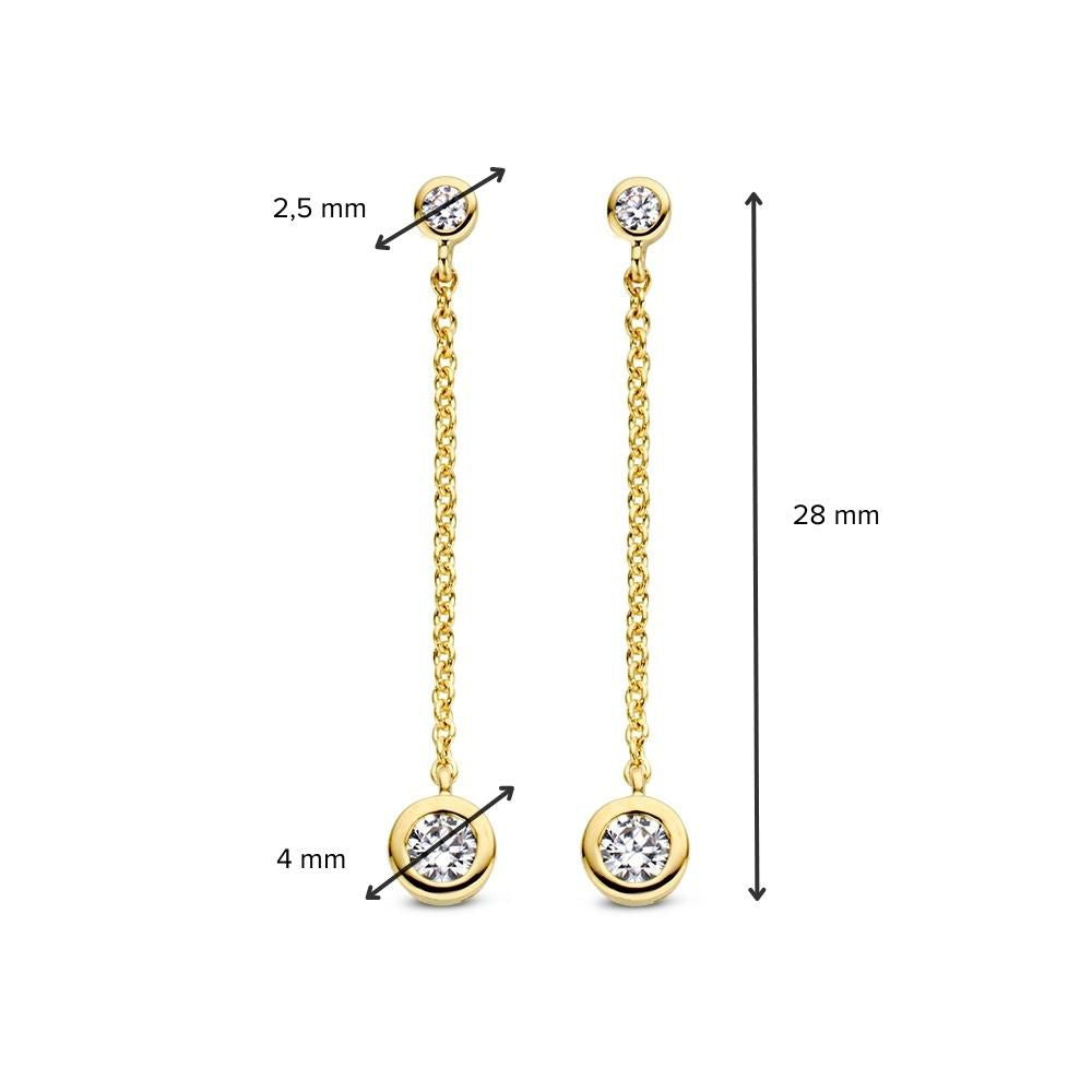 Pendientes de oro amarillo con circonitas – 14 quilates, diseño colgante elegante