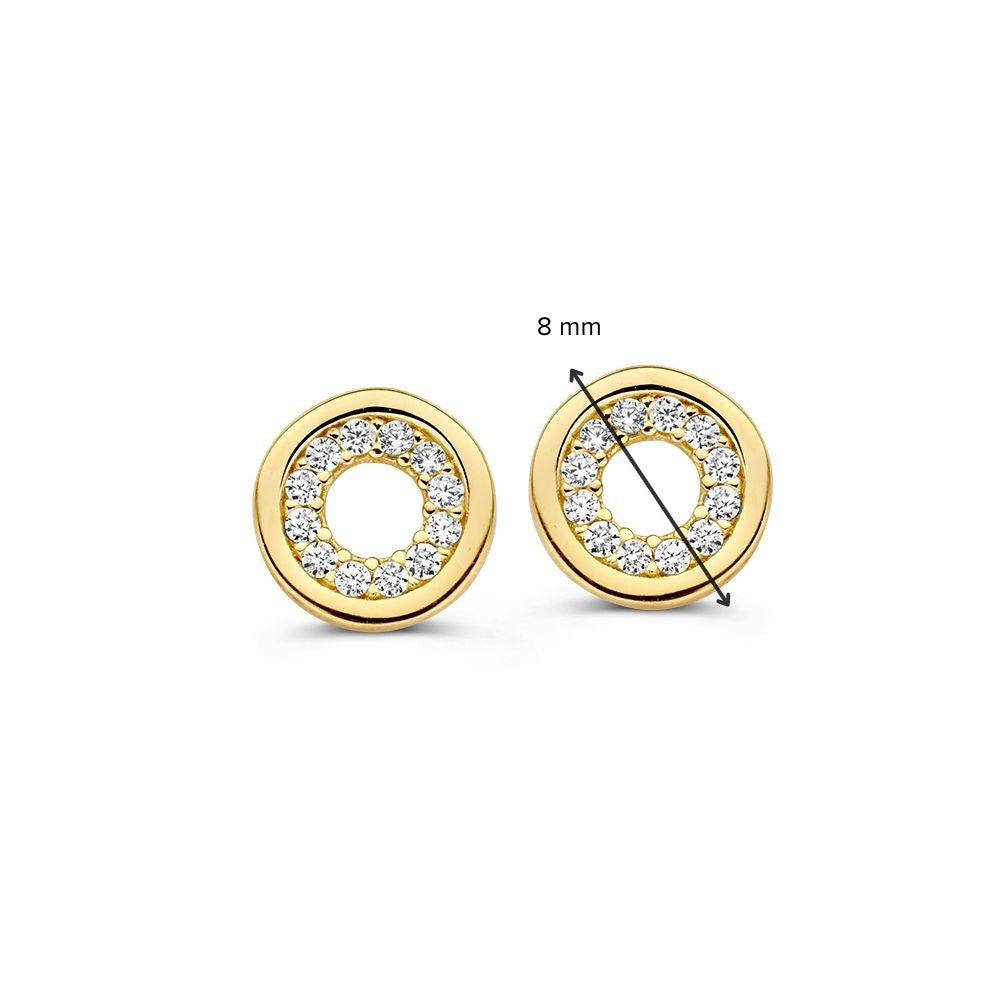 Pendientes de oro amarillo con circonitas en diseño redondo - Elegancia refinada - Van der Kooij
