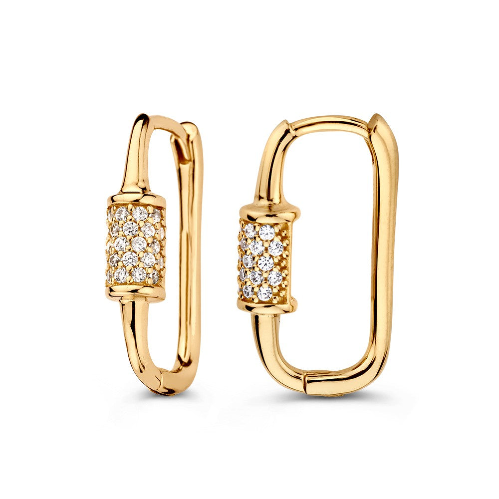 Aros de oro amarillo 'Paperclip' ovalados con circonitas – 14 quilates, lujo refinado