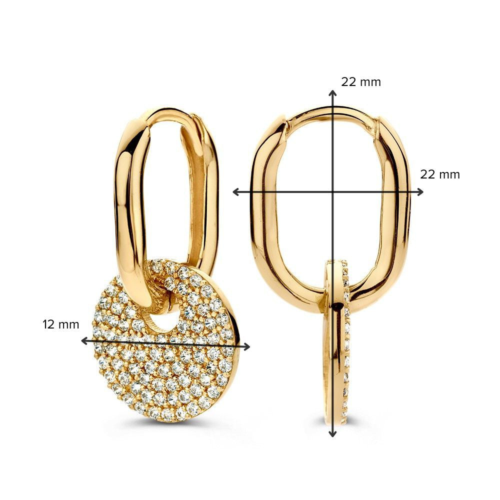 Aros de oro amarillo ovalados con charms de zirconia – 14 quilates, lujo ajustable