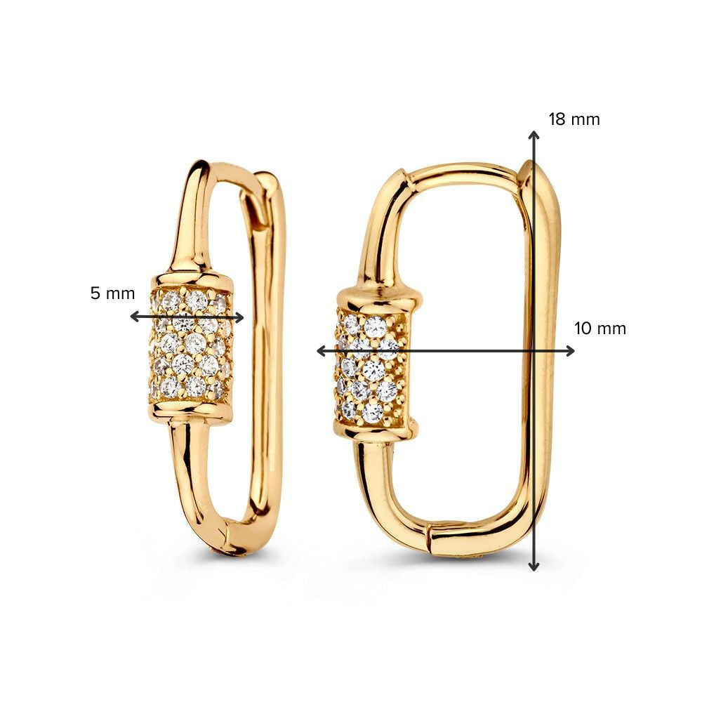 Aros de oro amarillo 'Paperclip' ovalados con circonitas – 14 quilates, lujo refinado