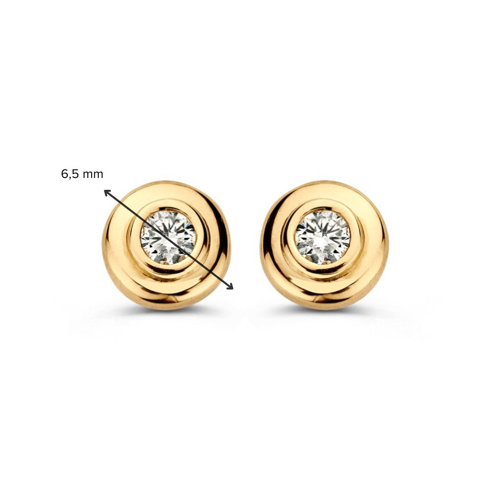 Pendientes de oro amarillo con circonitas – 14 quilates, elegancia en un tamaño pequeño