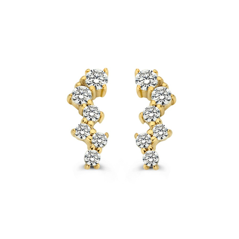 Pendientes de oro amarillo con circonitas en un diseño juguetón, de 14 quilates.