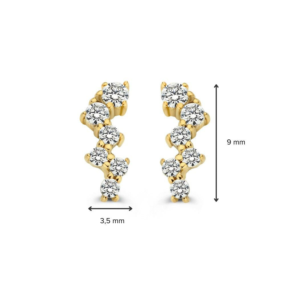 Pendientes de oro amarillo con circonitas en engaste juguetón – 14 quilates