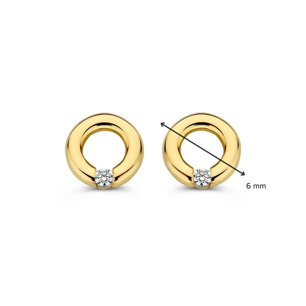 Pendientes de botón de oro amarillo con circonitas – 14 quilates