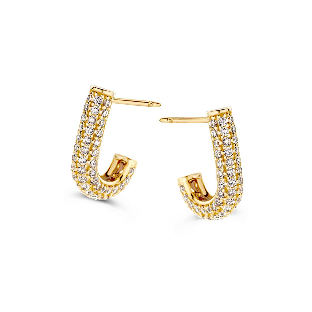 Pendientes de aro de oro amarillo de 14 quilates, decorados con circonitas brillantes.