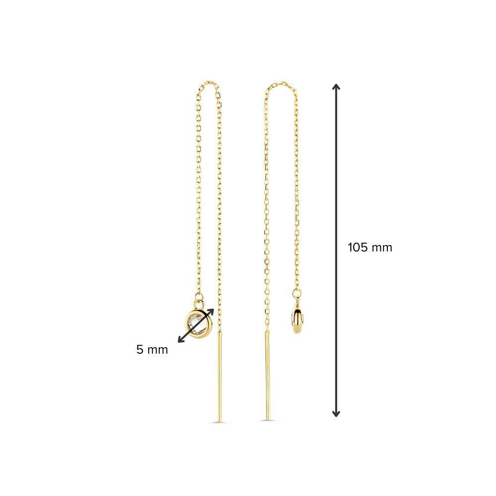 Aros largos de oro amarillo con circonitas - 14 quilates, elegancia en movimiento