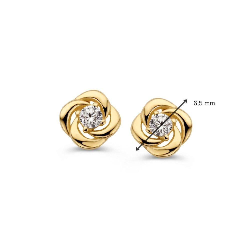 Pendientes de botón en forma de flor con circonitas – 14 quilates, lujo sutil
