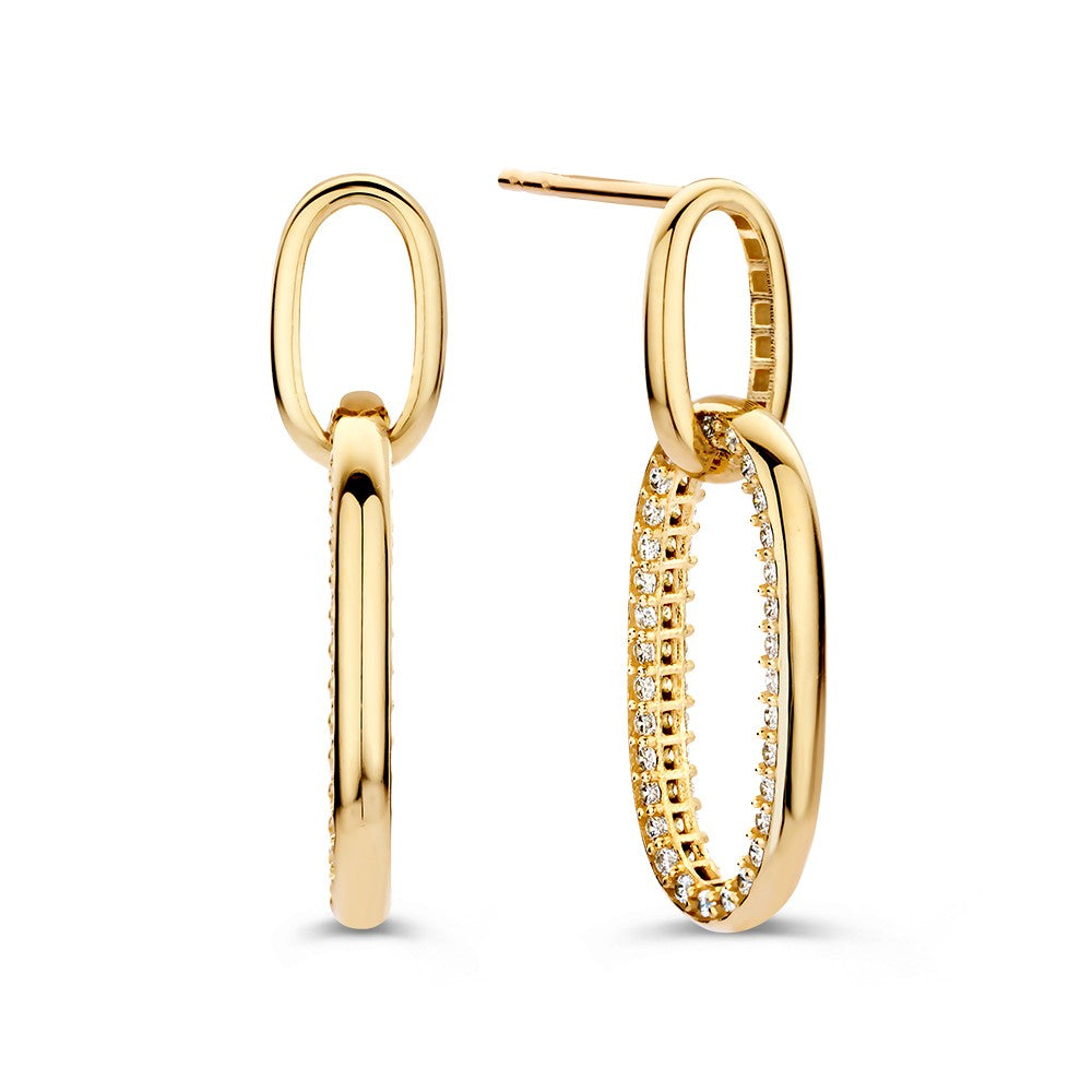 Pendientes de oro amarillo con eslabones ovalados juguetones y circonitas – Elegancia radiante