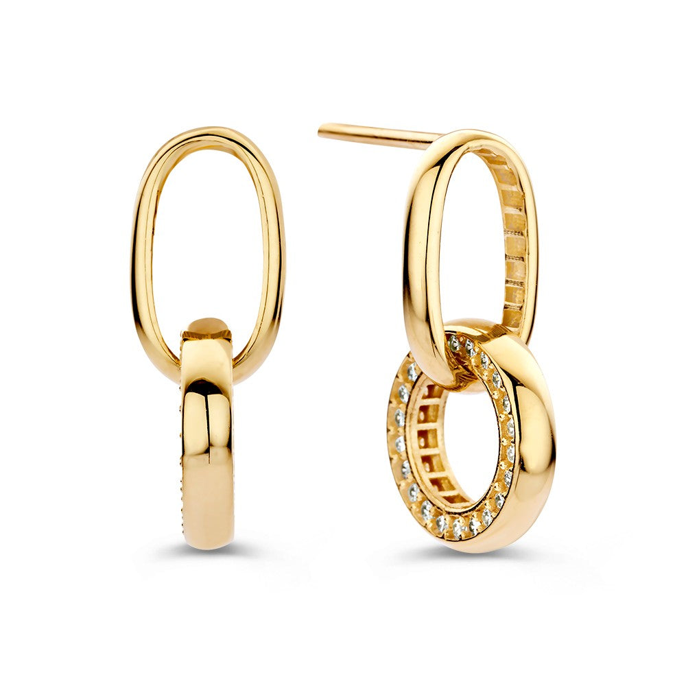 Pendientes de oro amarillo con charm redondo y circonitas – Lujo juguetón