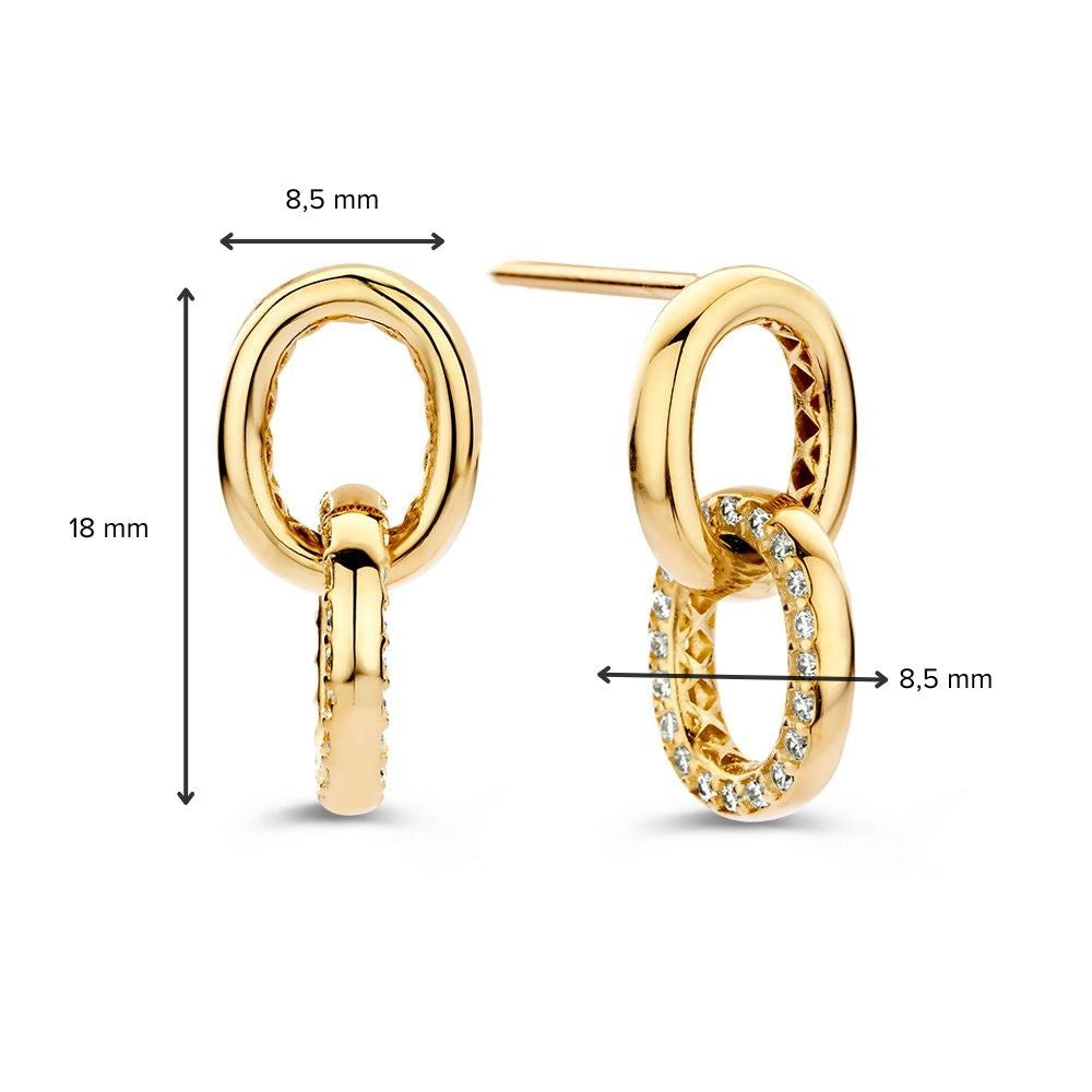 Pendientes de oro amarillo con charm redondo y circonitas – Lujo juguetón