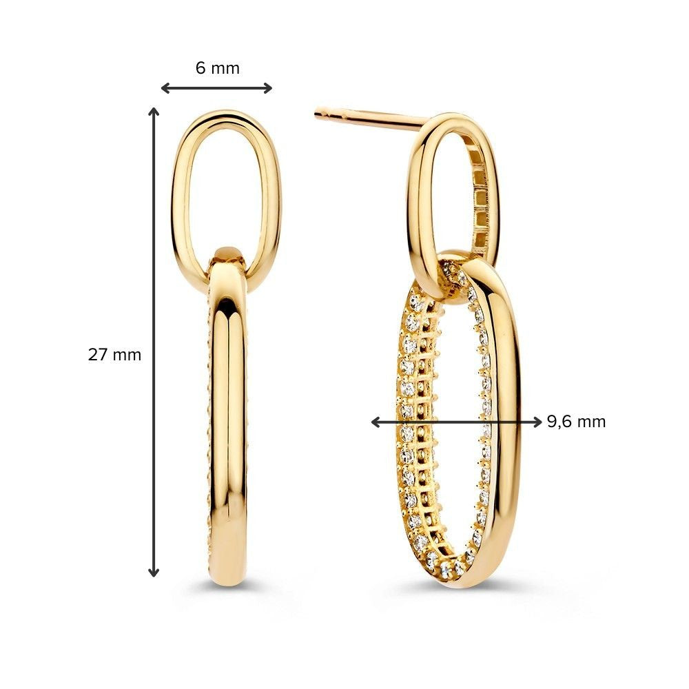 Pendientes de oro amarillo con eslabones ovalados juguetones y circonitas – Elegancia radiante