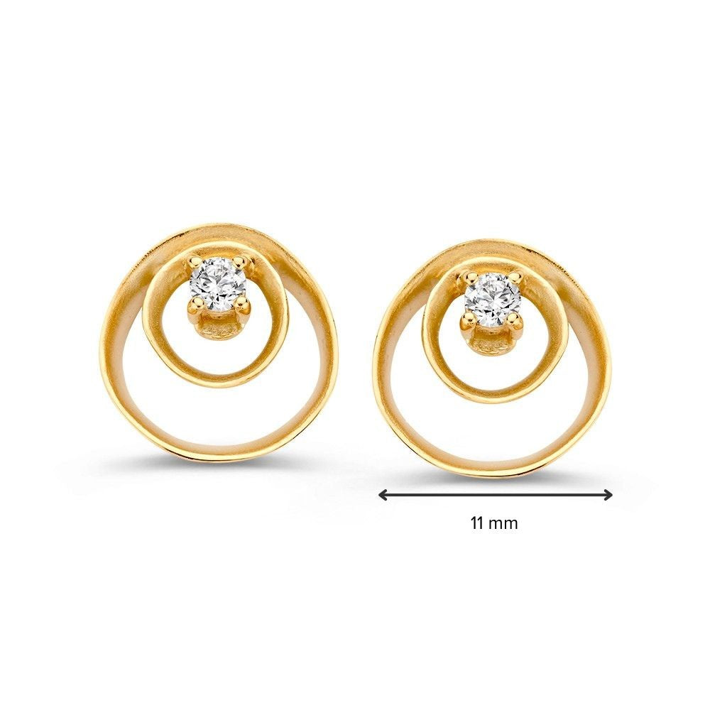 Pendientes de oro amarillo divertidos con forma orgánica – 14 quilates, oro mate y circonita