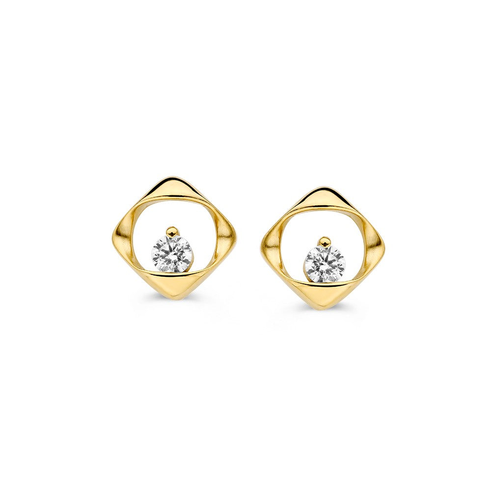 Pendientes de oro amarillo con circonita en forma de rombo.