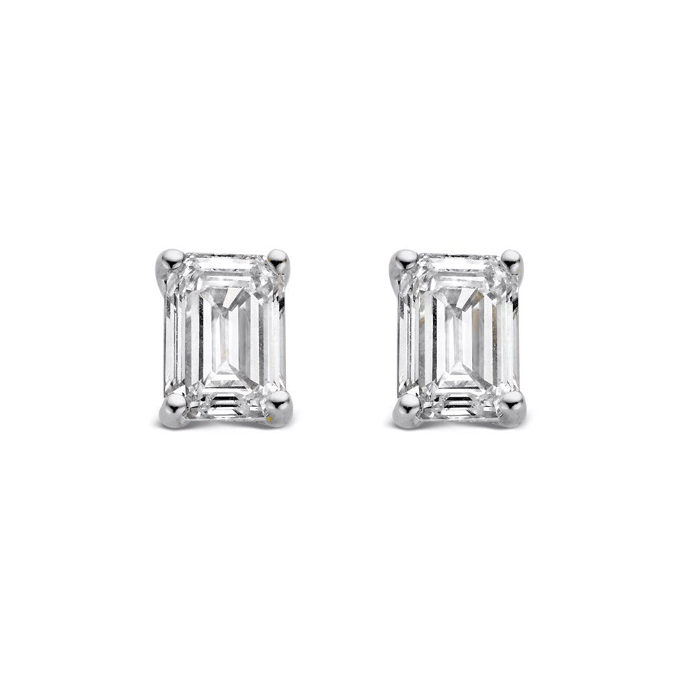 Pendientes de diamante en forma de esmeralda, montura de oro blanco.