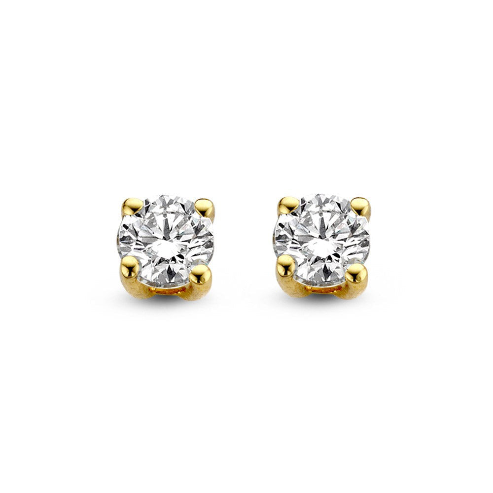 Pendientes de oro amarillo con diamantes de 0,50 crt, diseño clásico y brillante.