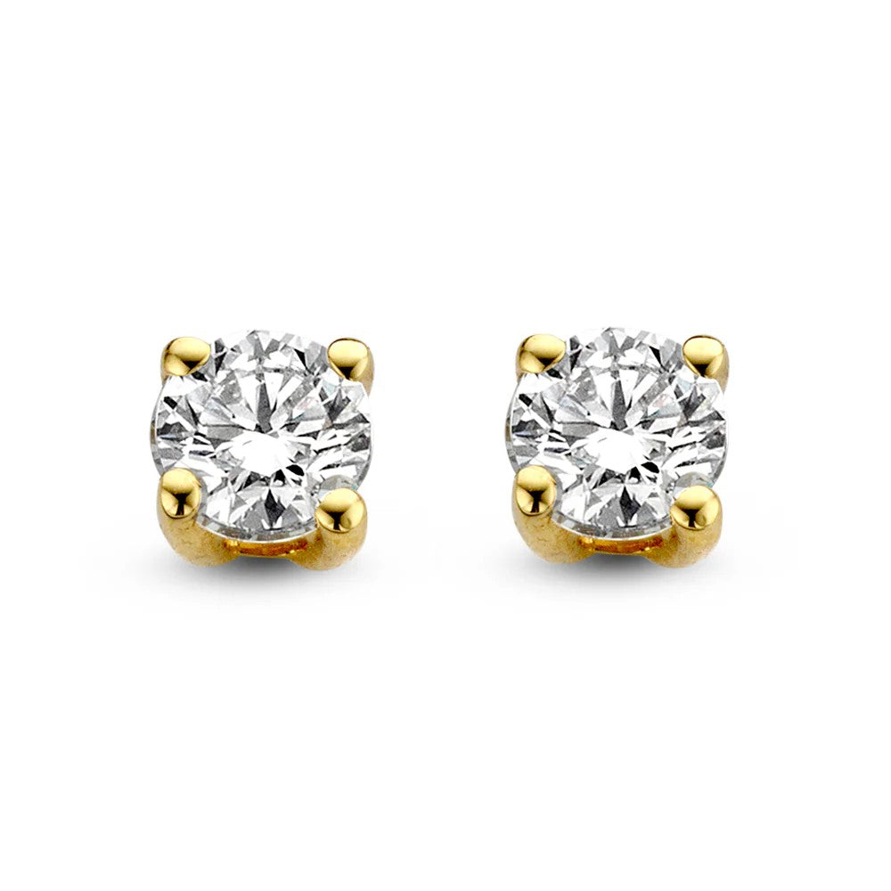 Pendientes de oro amarillo con diamantes de 1,00 crt, diseño clásico y brillante.