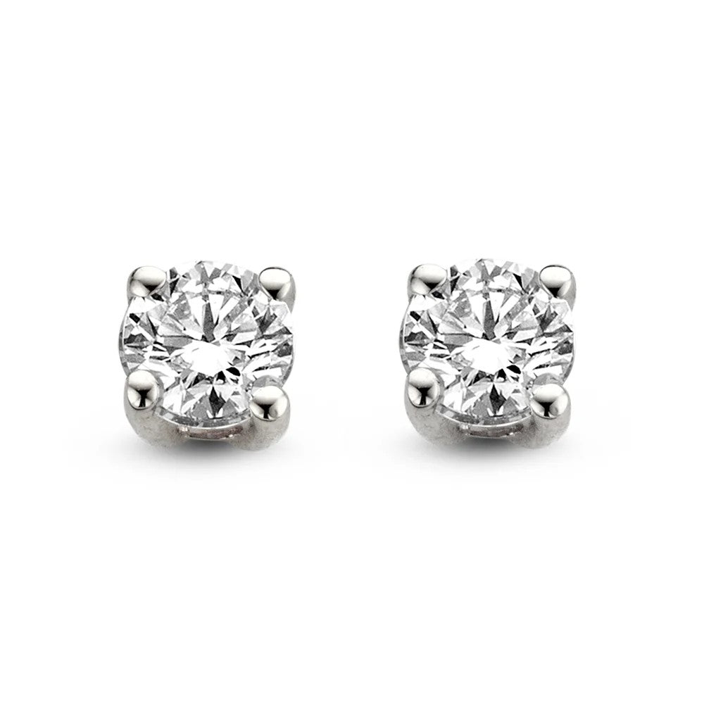 Pendientes de oro blanco con diamantes de 1,00 ct, diseño clásico y brillante.