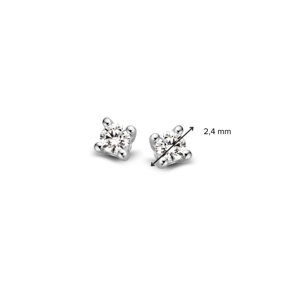 Pendientes de botón de oro blanco 14 quilates con 2x 0,05ct diamantes brillantes