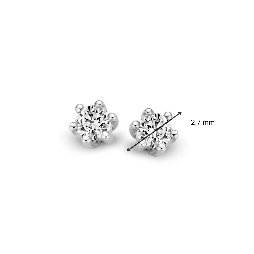 Pendientes solitarios de oro blanco con diamantes - 14 quilates, corte brillante