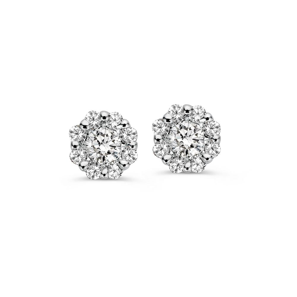 Pendientes de oro blanco con diamantes en engaste de entorno, forma brillante.