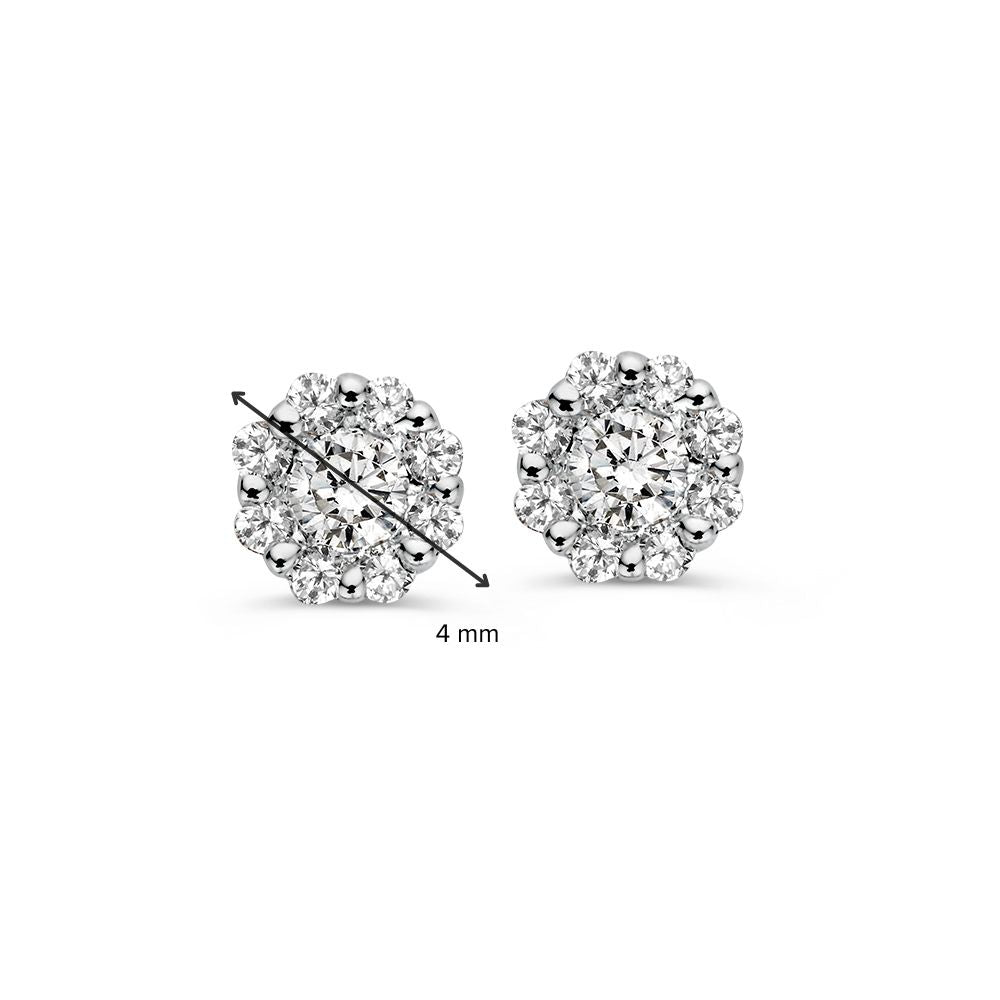 Pendientes de oro blanco con diamante en engaste de entourage – 14 quilates, forma de talla brillante