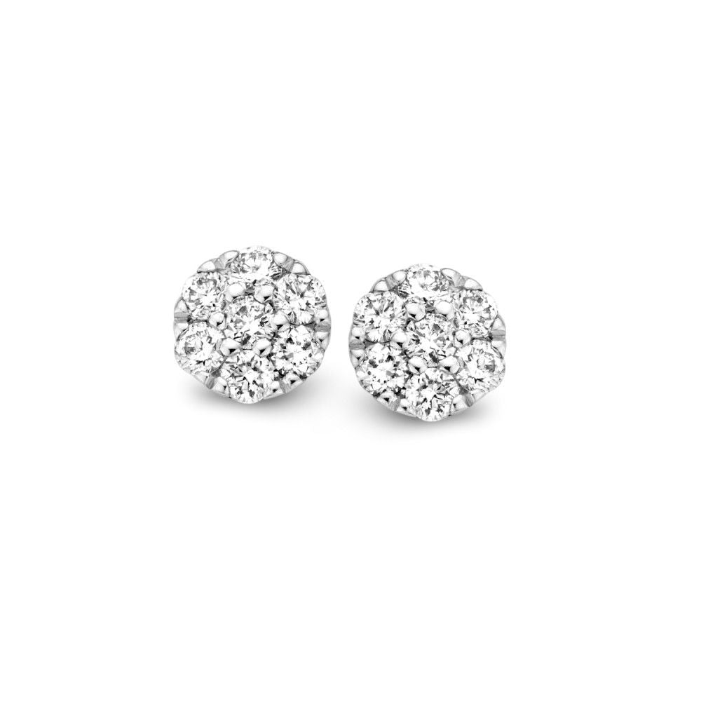 Pendientes de oro blanco con diamantes en engaste de entorno, 0.19 ct de brillantes.
