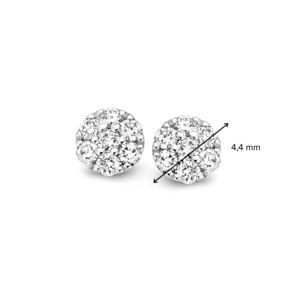 Aros de oro blanco con diamante en engaste de entorno – 14 quilates, 0.19 ct brillante