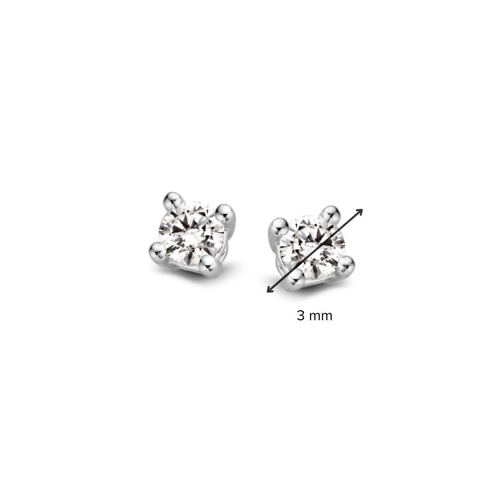 Pendientes de botón de oro blanco 14 quilates con 2x 0,10ct diamantes brillantes