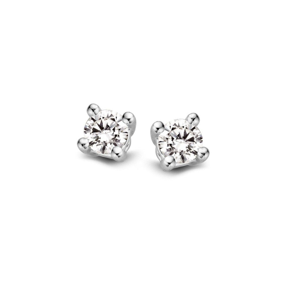 Pendientes de oro blanco de 14 quilates con 2 diamantes brillantes de 0,16 ct cada uno.
