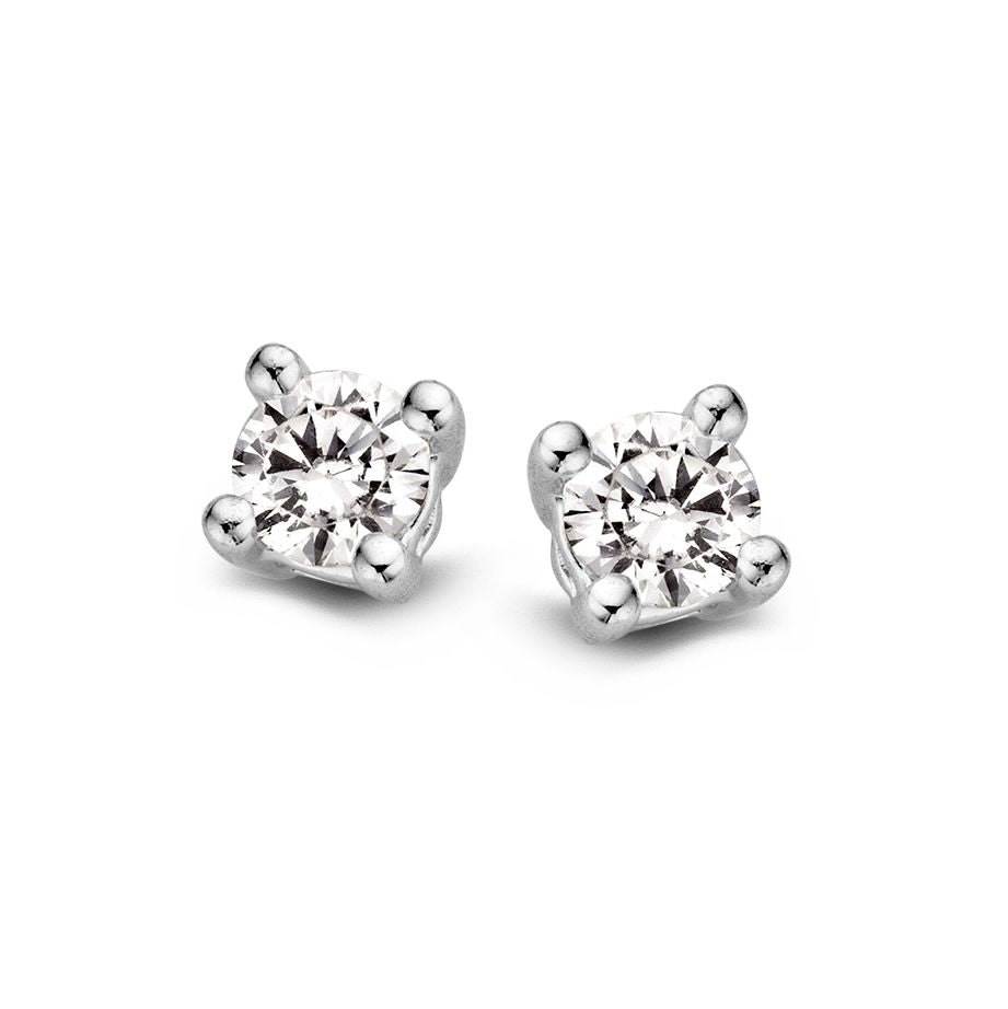 Pendientes de solitario en oro blanco de 14 quilates con diamantes de corte brillante.