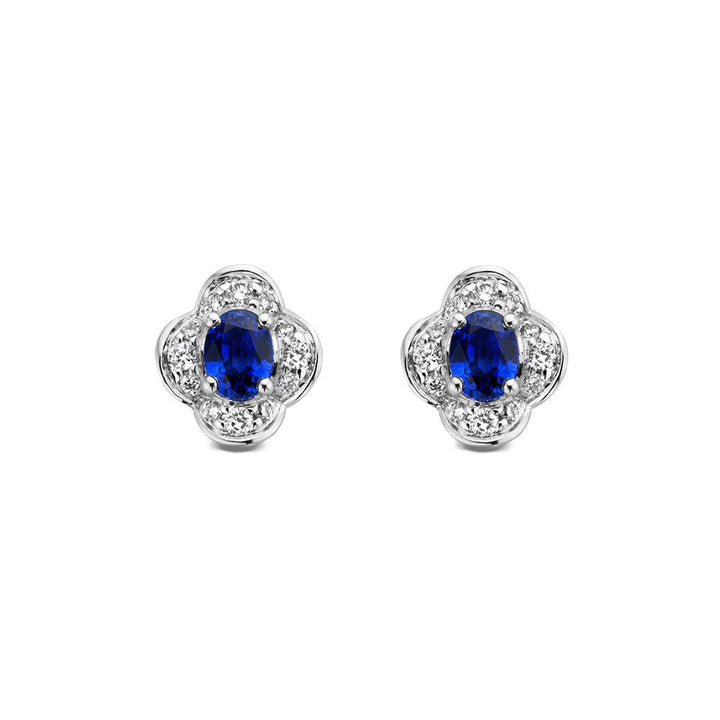 14K Oorbellen voor Dames van Van der Kooij, 0.70 crt Saffier, 0.12 crt Diamant