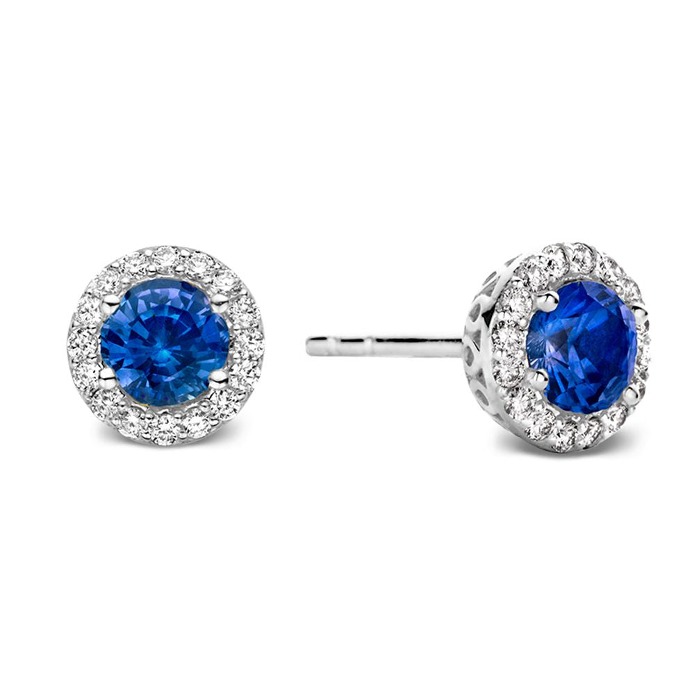 Anillo de oro blanco de 18kt con zafiro azul y diamante – Van der Kooij Joyería de Lujo