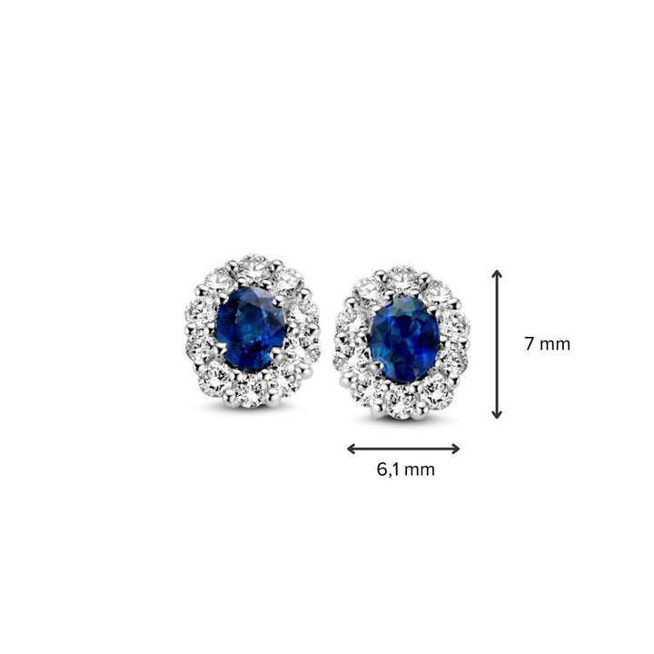 Saffier en Diamant Oorstekers in 14K Wit Goud – Luxe Entourage