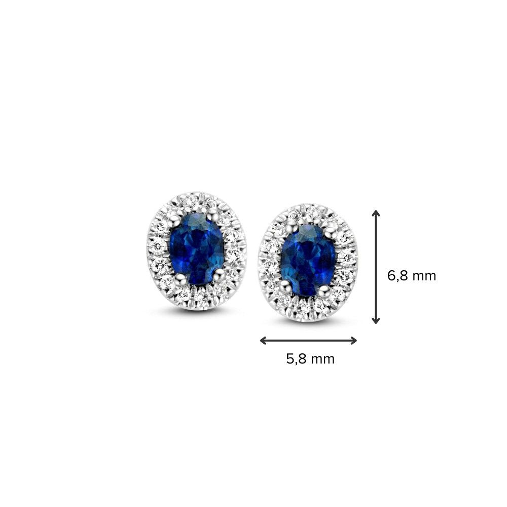 Aros de oro blanco con zafiro azul y diamante