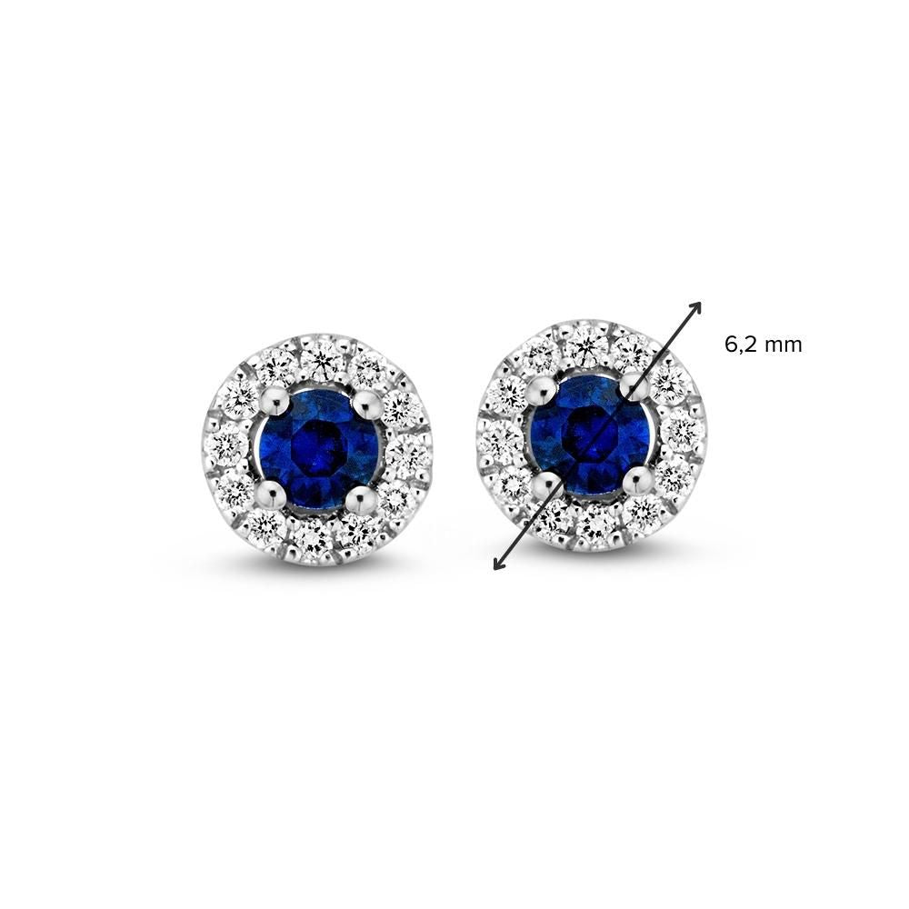 Aros de oro blanco con zafiro y diamante – 14 quilates, corte brillante