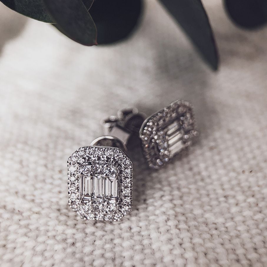 Aros de oro blanco con diamantes baguette – Pendientes de 14K de mujer, 0.80 crt diamante