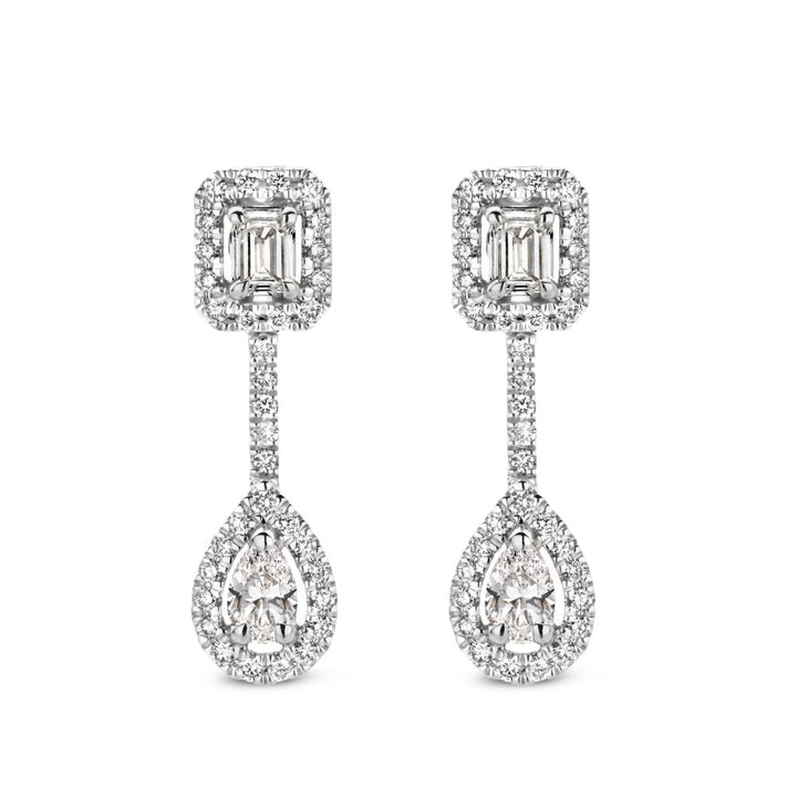 Witgouden Oorhangers met Diamanten – 1,04 Caraat – Baguette, Emerald & Peergeslepen Diamanten