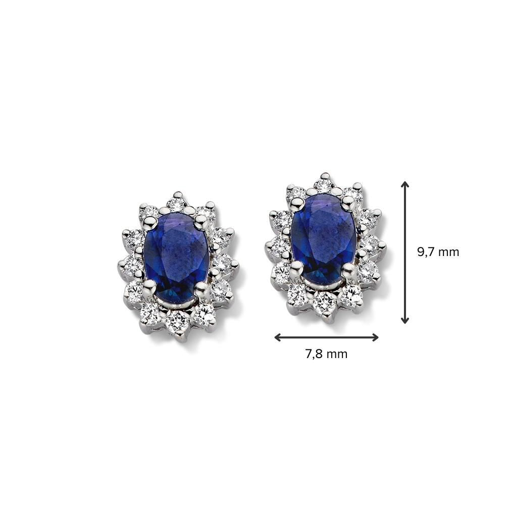 Aros de oro blanco con zafiro y brillante - Pendientes de 14K de mujer, 0.28 crt diamantes