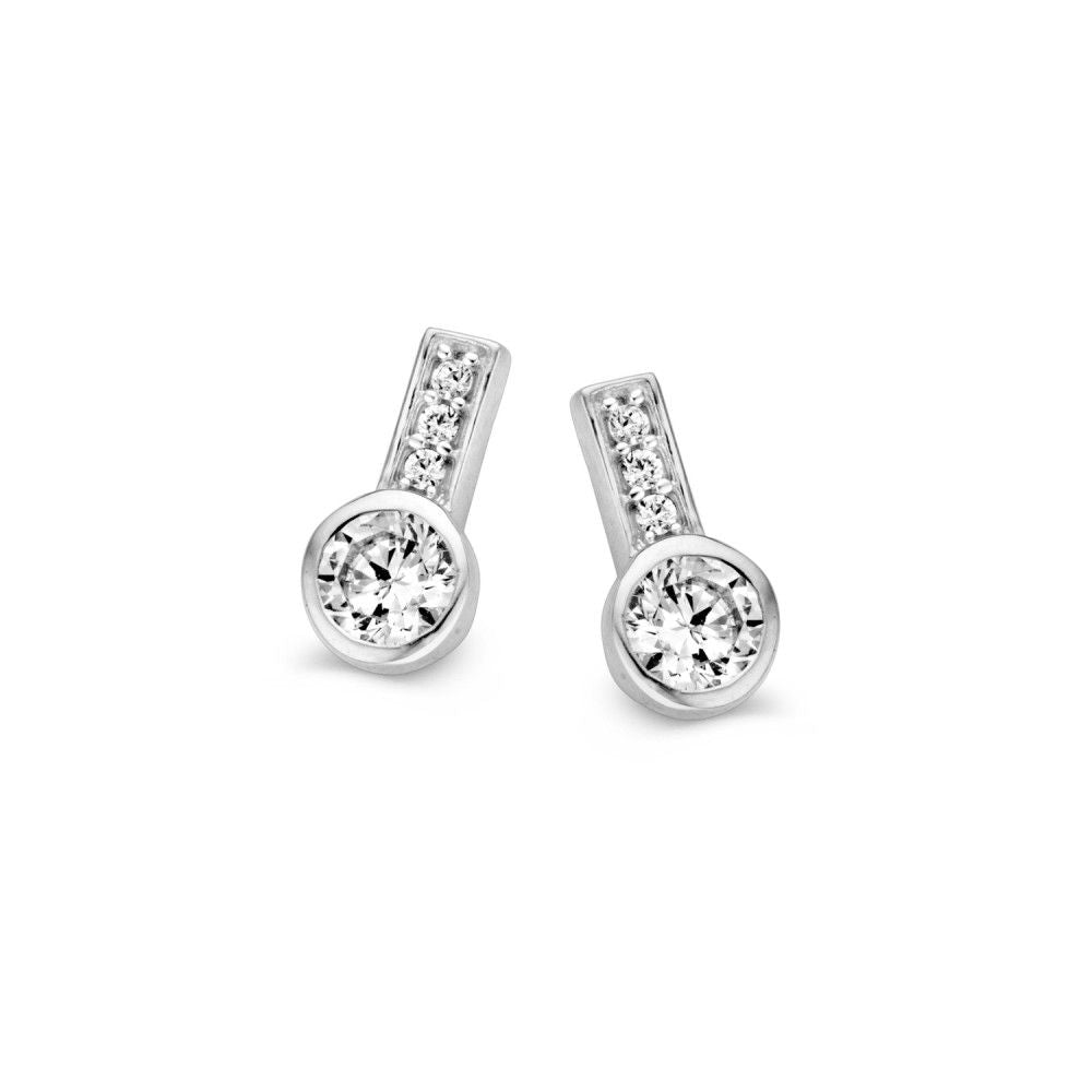 Witgouden Oorstekers met Zirkonia – 14K Oorbellen voor Dames, 9 mm, Set met Poussettes