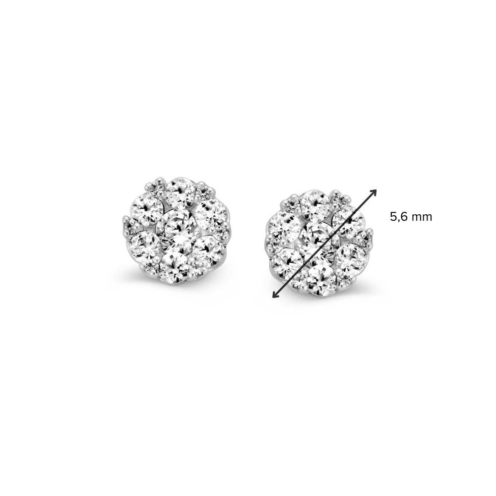 Pendientes de oro blanco con circonitas en engaste clásico de roseta – Pendientes de 14K de mujer, 6 mm