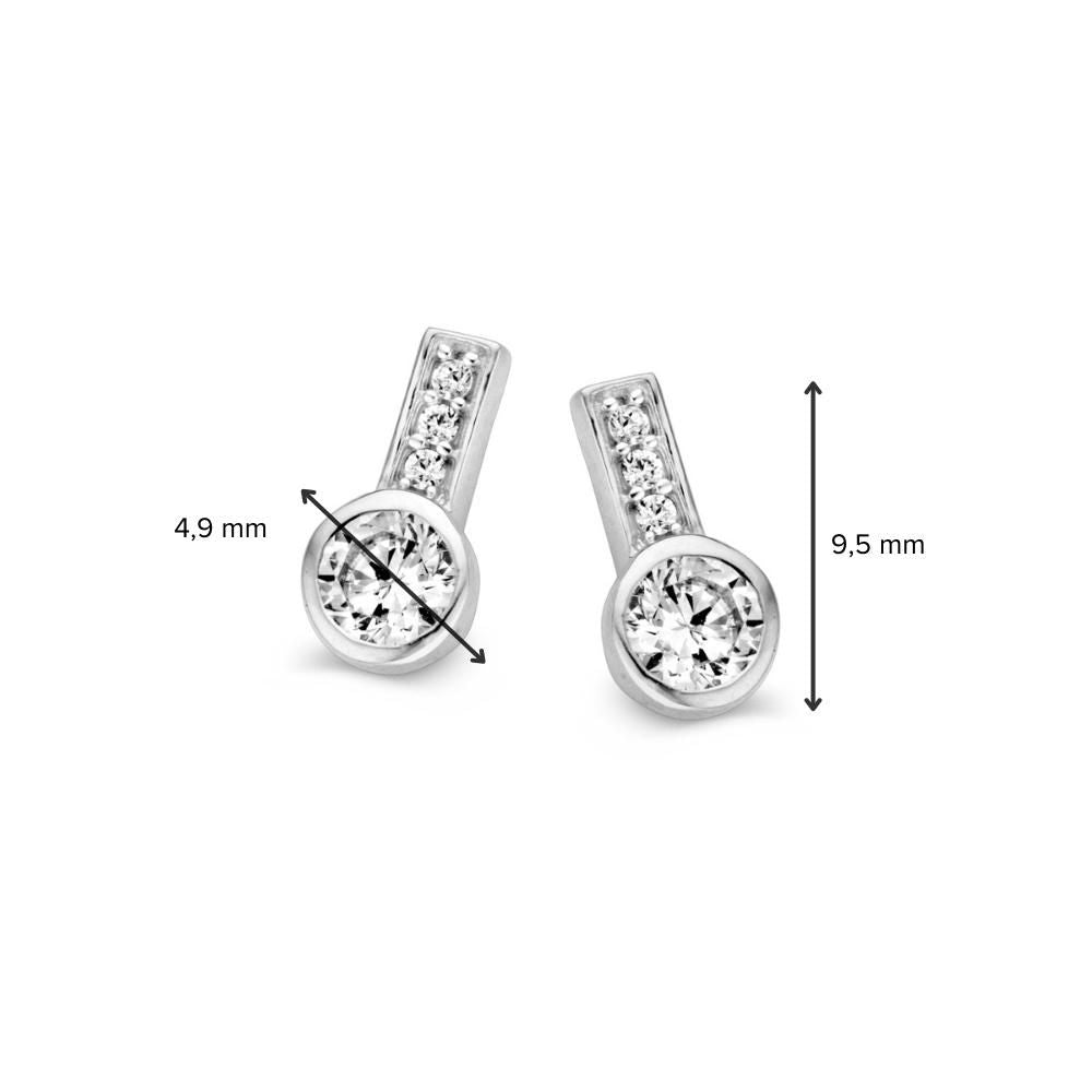 Pendientes de oro blanco con circonitas – Pendientes de 14K de mujer, 9 mm, Set con pusetas