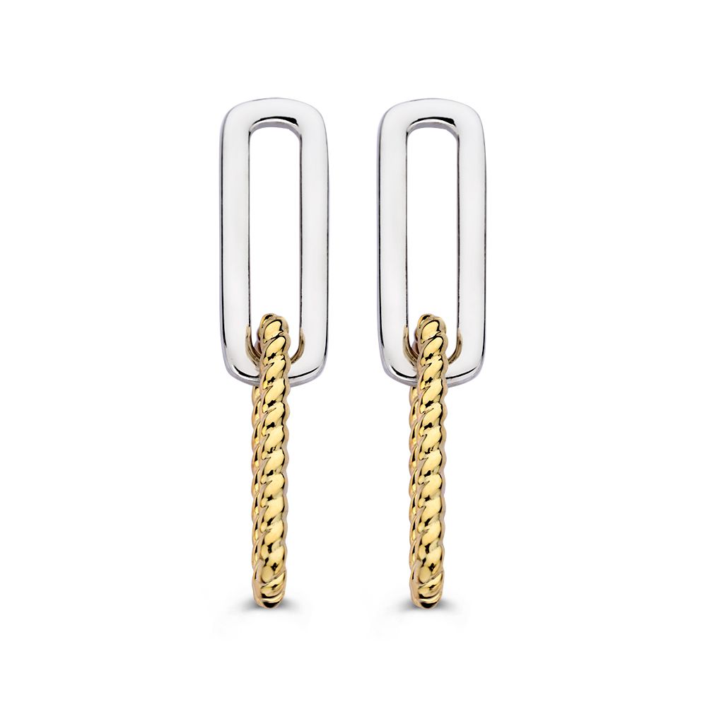 Pendientes de plata con eslabones de papel en oro de 14K, diseño moderno y sencillo, 30 mm.