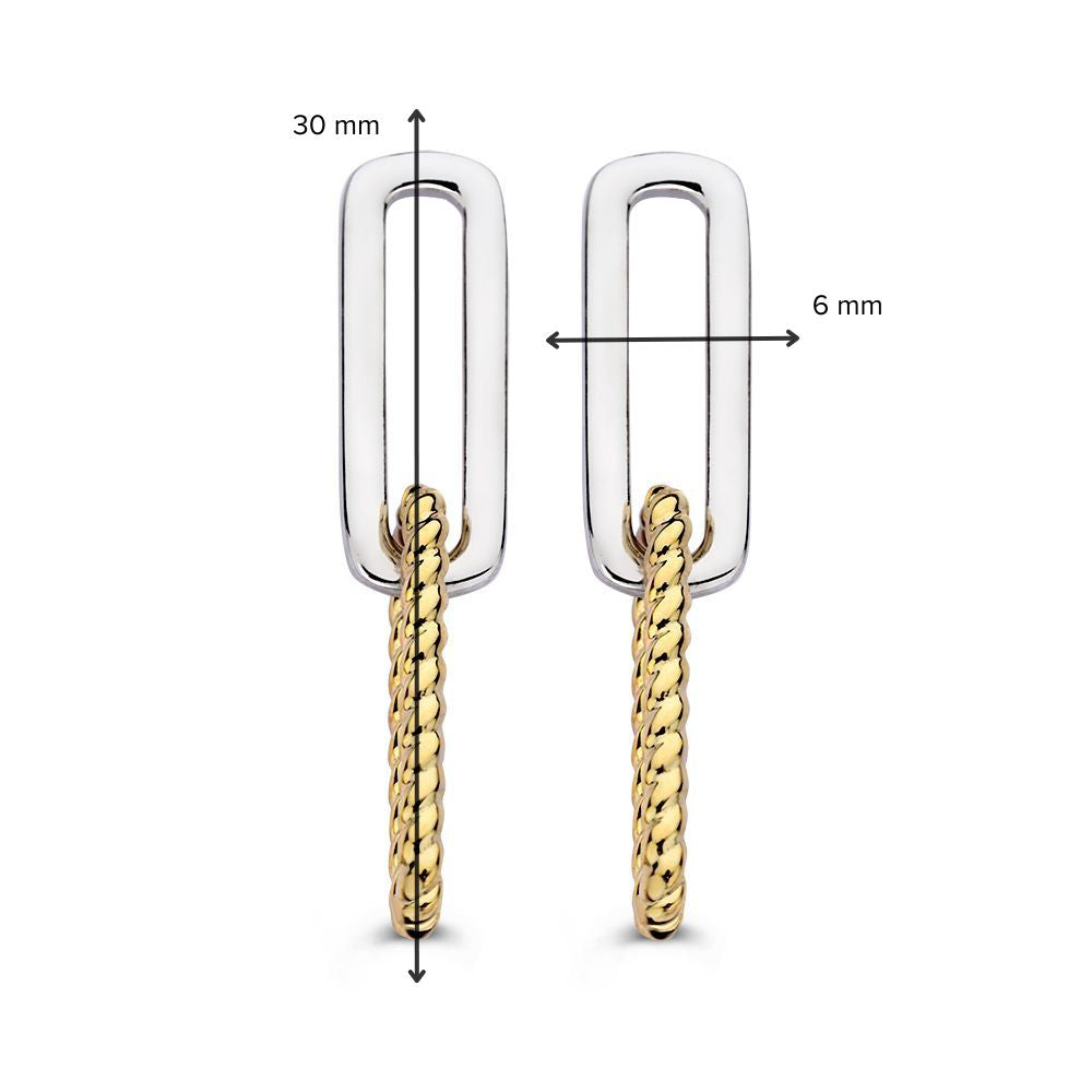Pendientes de plata con eslabones de paperclip de oro de 14K – Pendientes de mujer, 30 mm, diseño sencillo y moderno