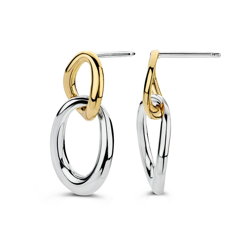 Pendientes de plata con eslabones de oro amarillo – Pendientes llamativos de mujer, 26 mm