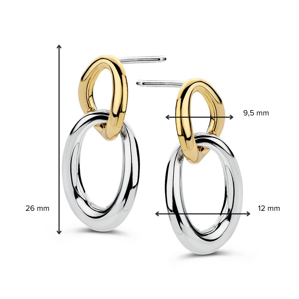 Pendientes de plata con eslabones de oro amarillo – Pendientes llamativos de mujer, 26 mm